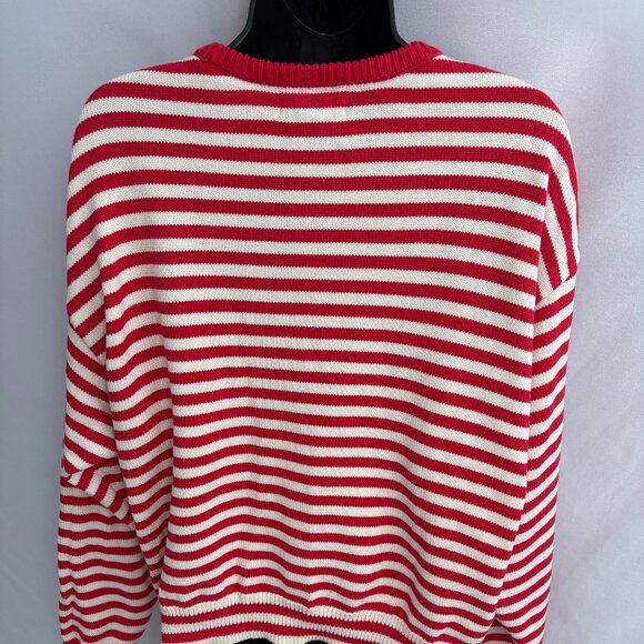 Sonderhaus Red Striped Organic Cotton Pullover Sweater Size M White Natural Crew - Picture 4 of 8